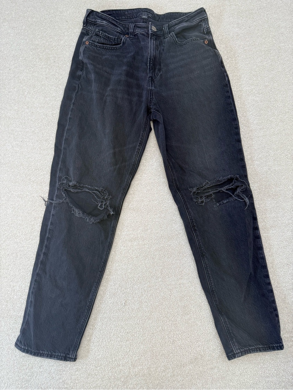 American Eagle Outfitters Black Straight Leg Distressed Jeans